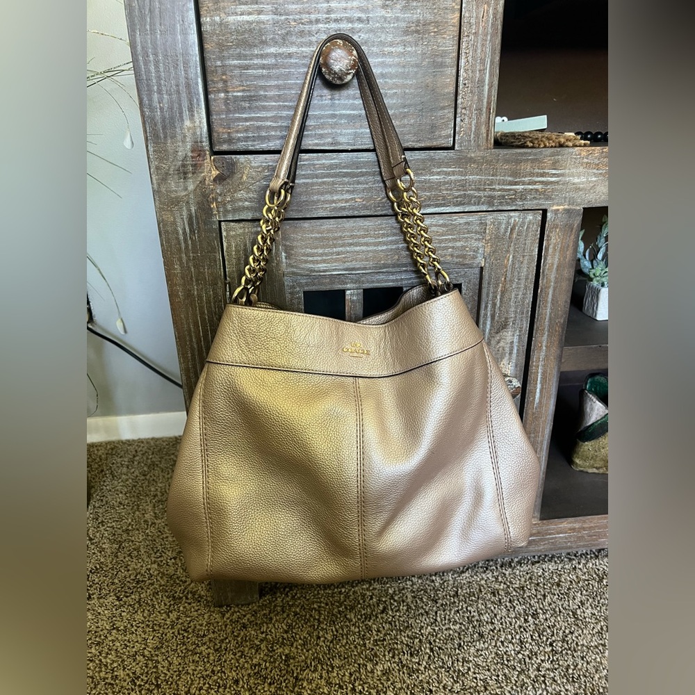 Coach Tan Shoulder Bag with Gold Accents
